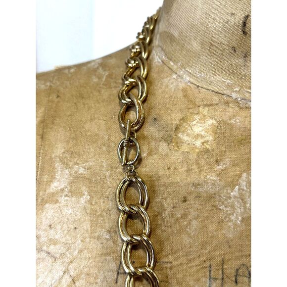 Vintage Gold Double Link Chain Necklace 90s Style Necklace - Picture 4 of 6